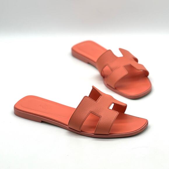 Hermes Shoes - HERMES Oran Sandal Orange Joey Epsom Womens Size 39 Calf Leather Flat